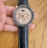 Breitling Navitimer B19 Movement 43*14mm Rose Gold Face Leather Band Watch